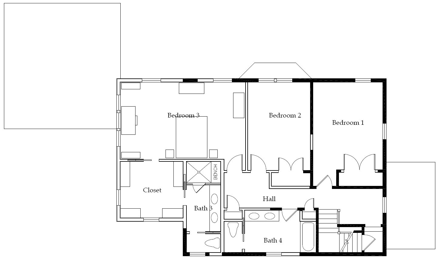 Architectural CAD drawing of second floor